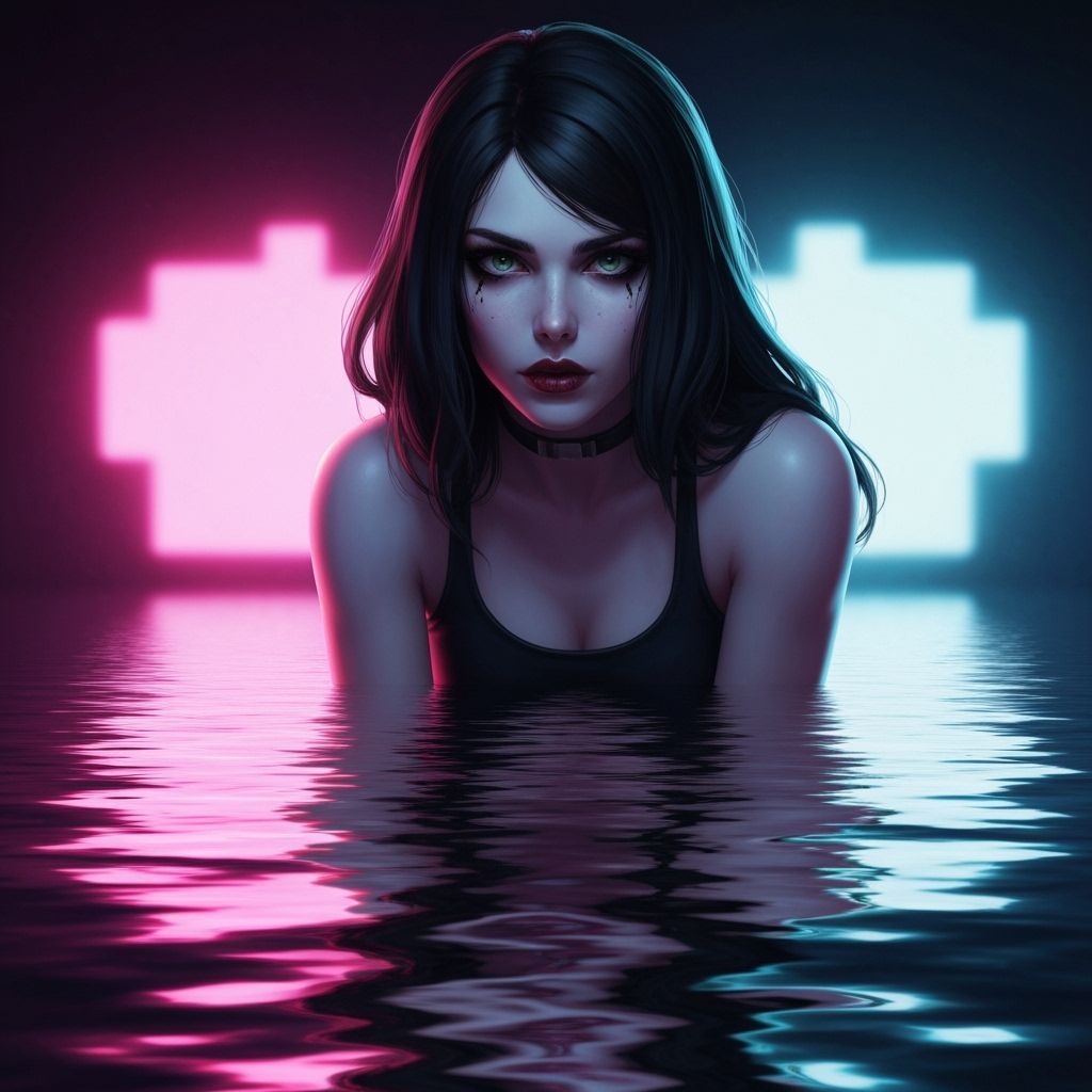 Reaper Gazes at Water Reflection in Dynamic Concept Art