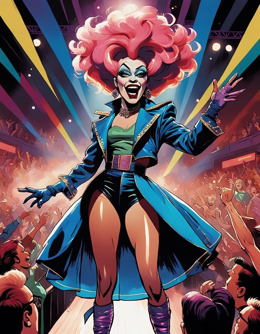 Drag Queen on Stage in Jamie Hewlett Comic Style