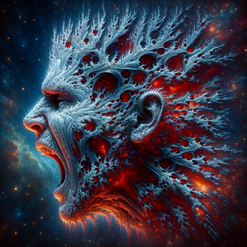 Fractal Mosaic of a Shattering Porcelain Face