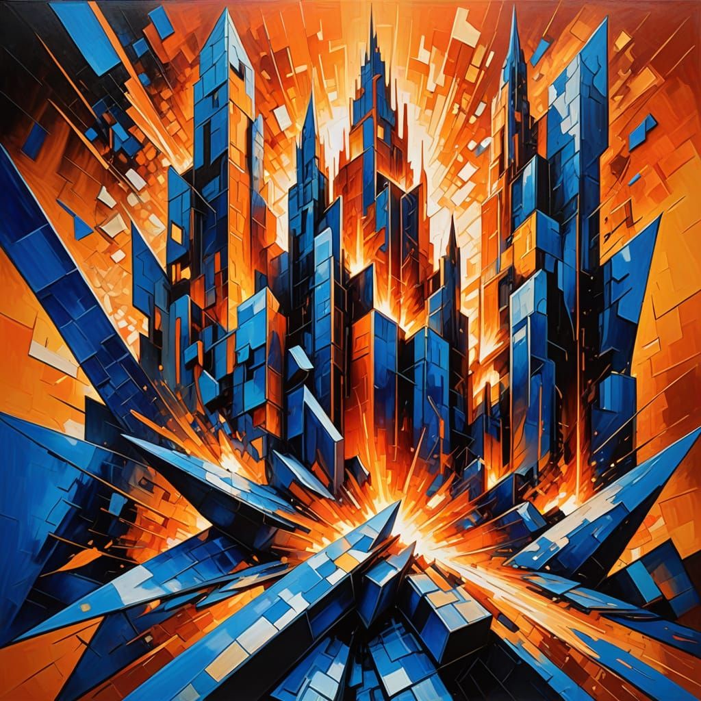 Fiery Cubist Excalibur Shines with Geometric Radiance