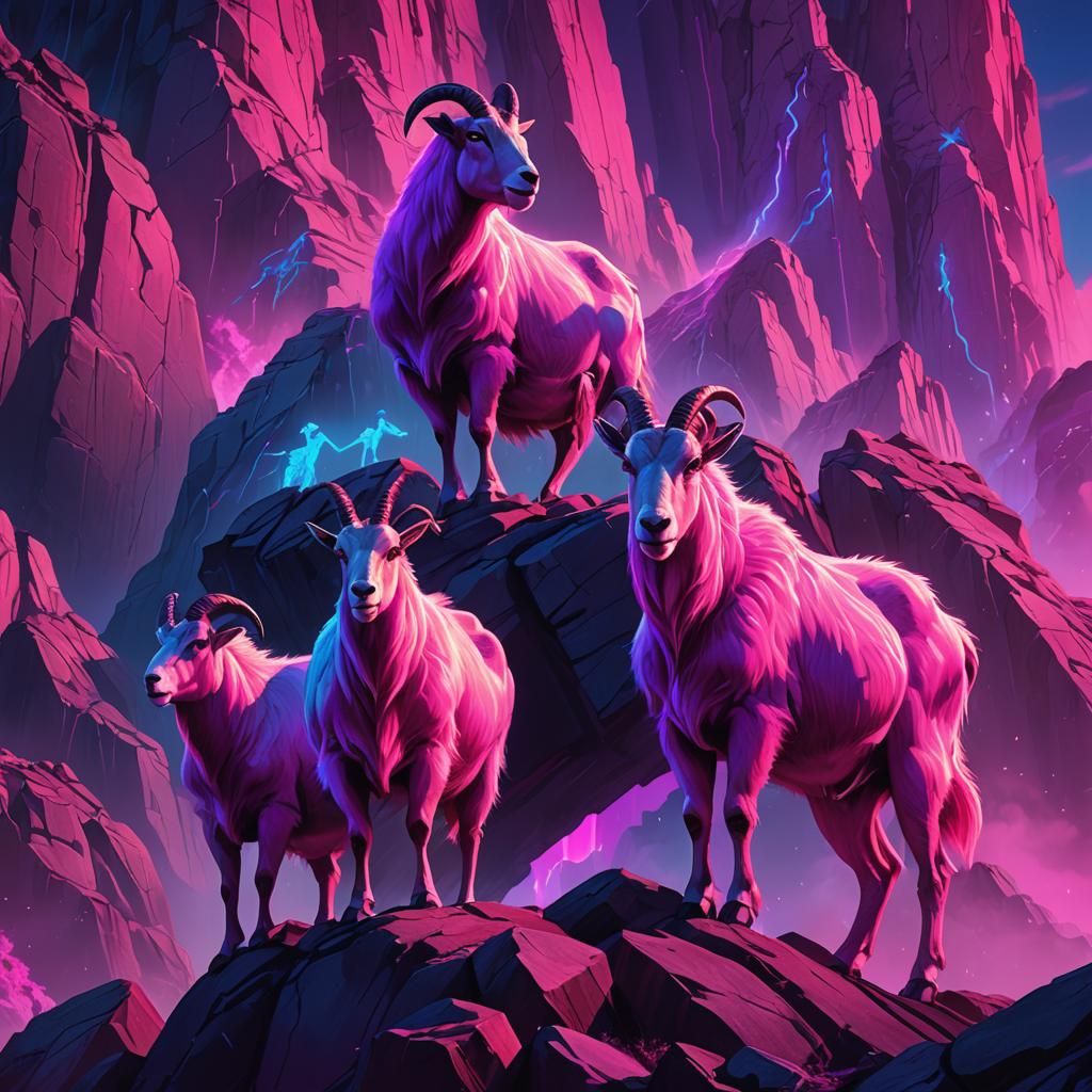Neon Mountain Goats in Synthwave Style