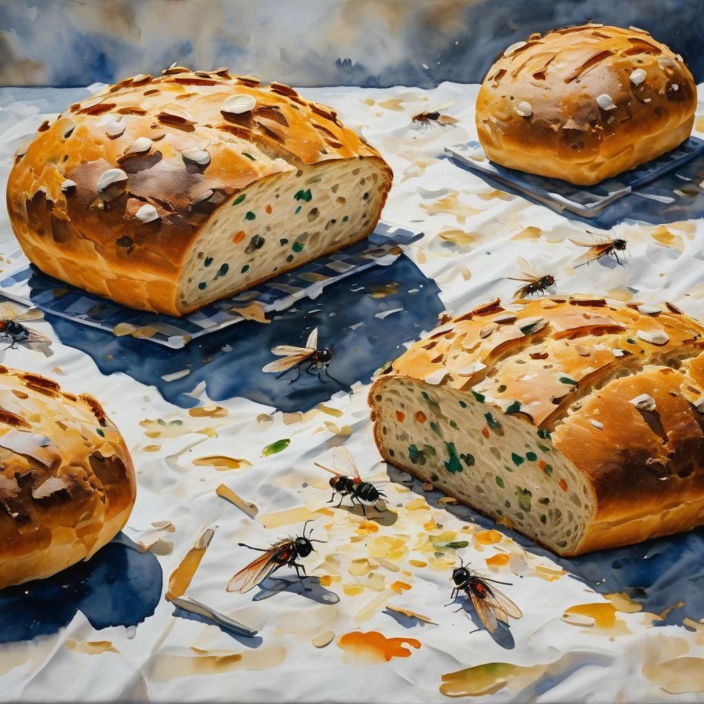 Impressionist Flies Swarm Bread in Museum Gallery