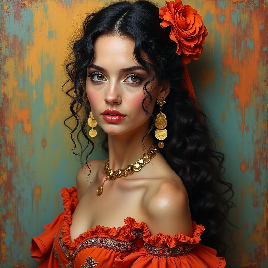 Gypsy Girl in Flamenco Dress, Salvador Dali-Inspired