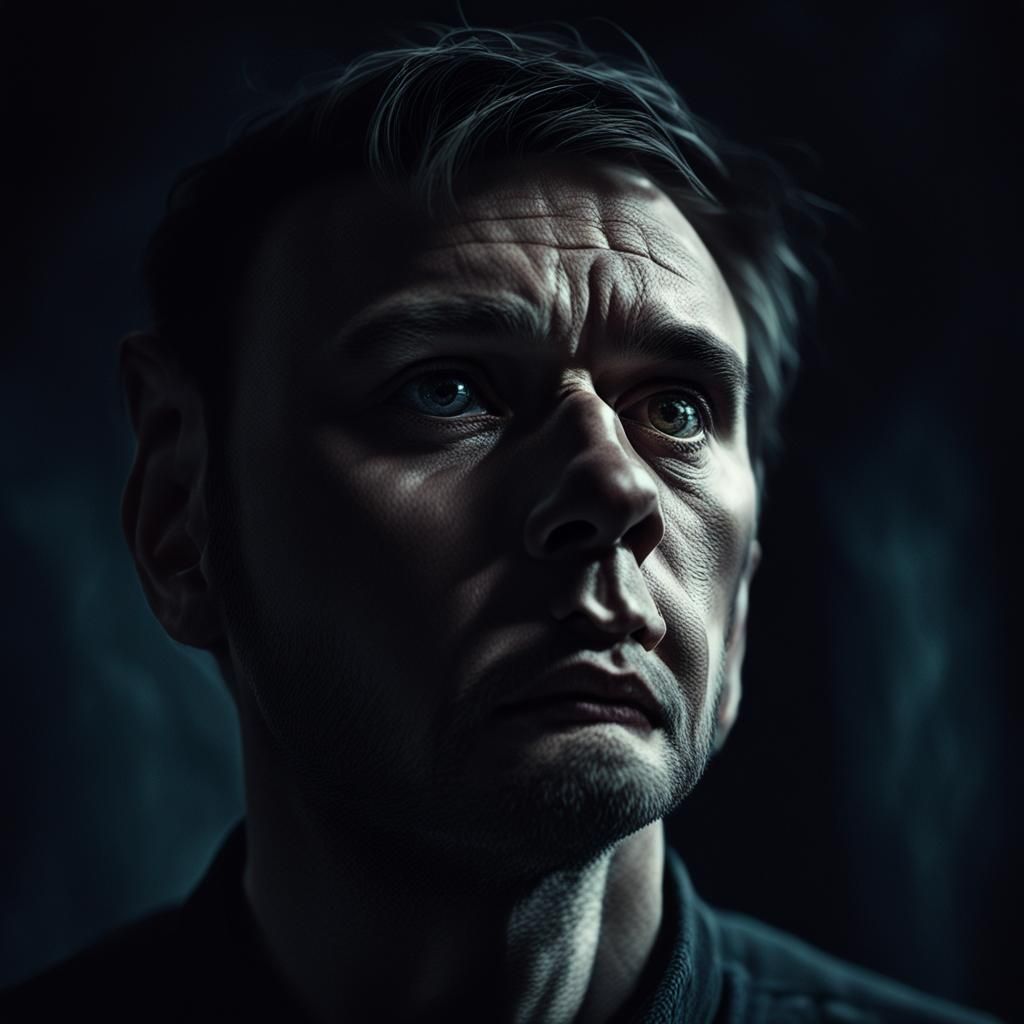 Moody Close-Up Portrait in Dark Realism Style
