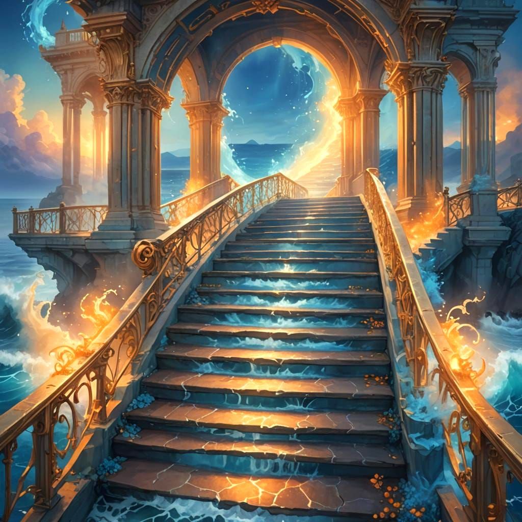 Ocean Steps Bridge with Heart, Digital Matte Painting