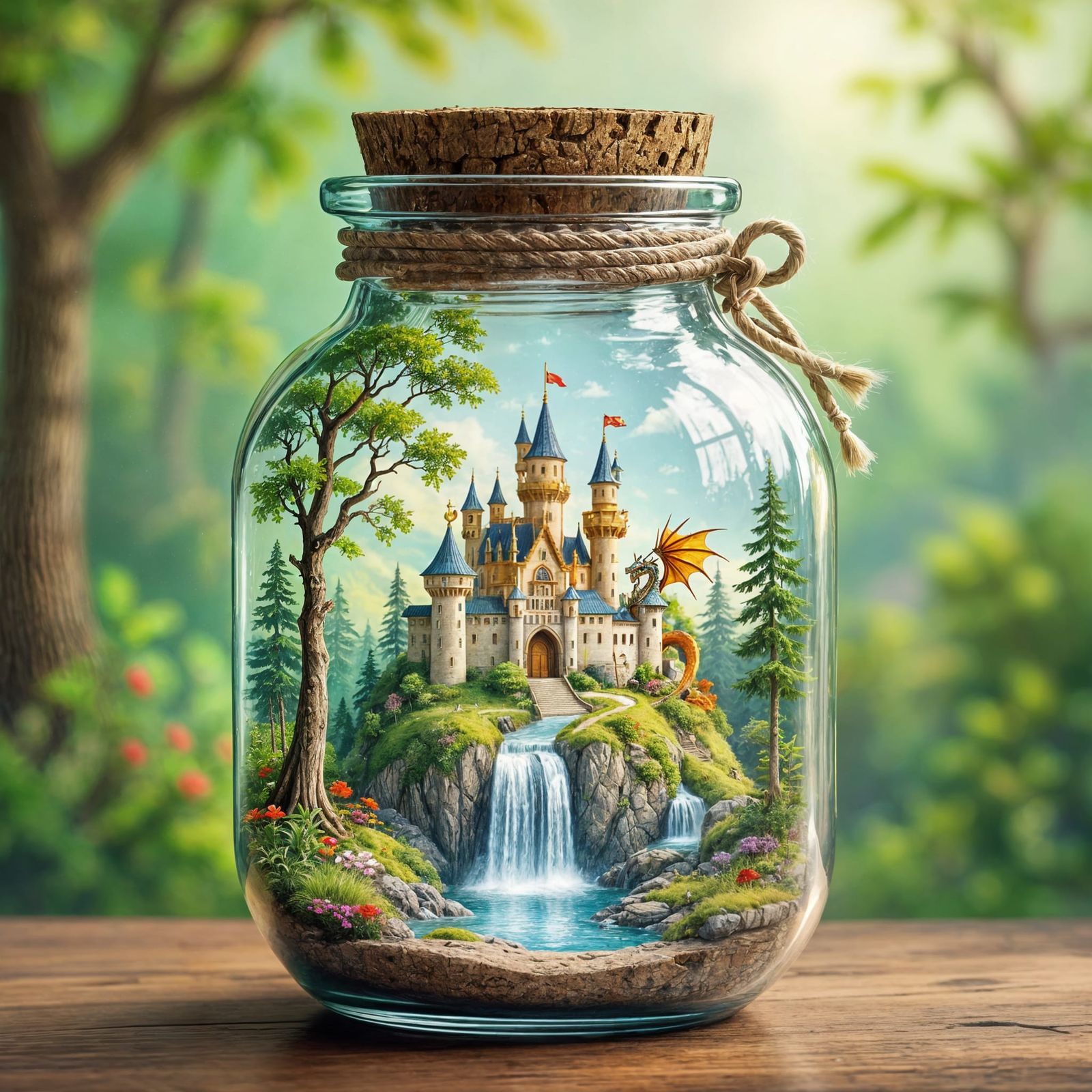 Enchanted Waterfall Scene Inside Glass Jar