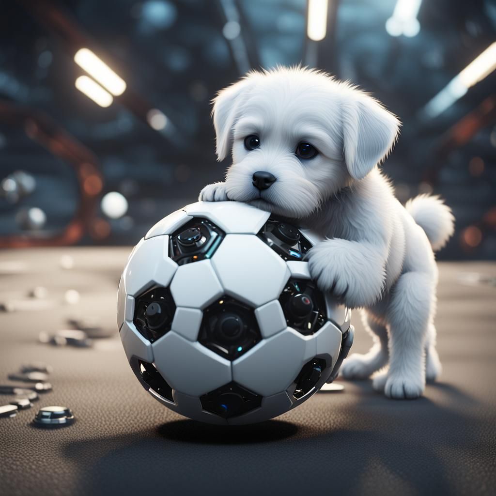 Fluffy Puppy Plays Ball with Mech Details