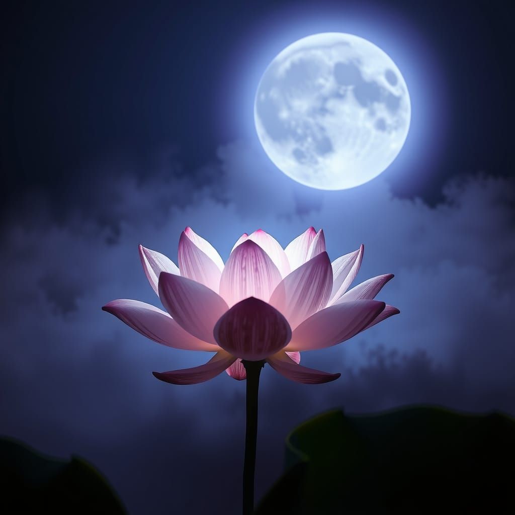 Glowing Lotus Blossoms During Lunar Eclipse