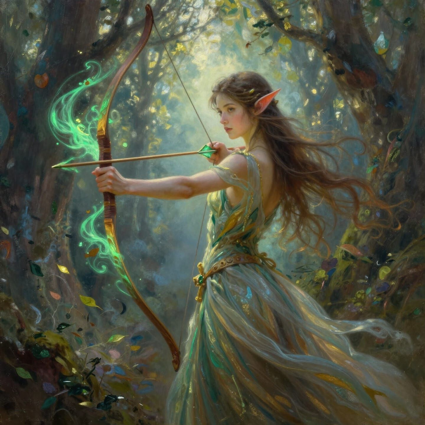 Elegant Elf Archer in Luminous Forest Clearing
