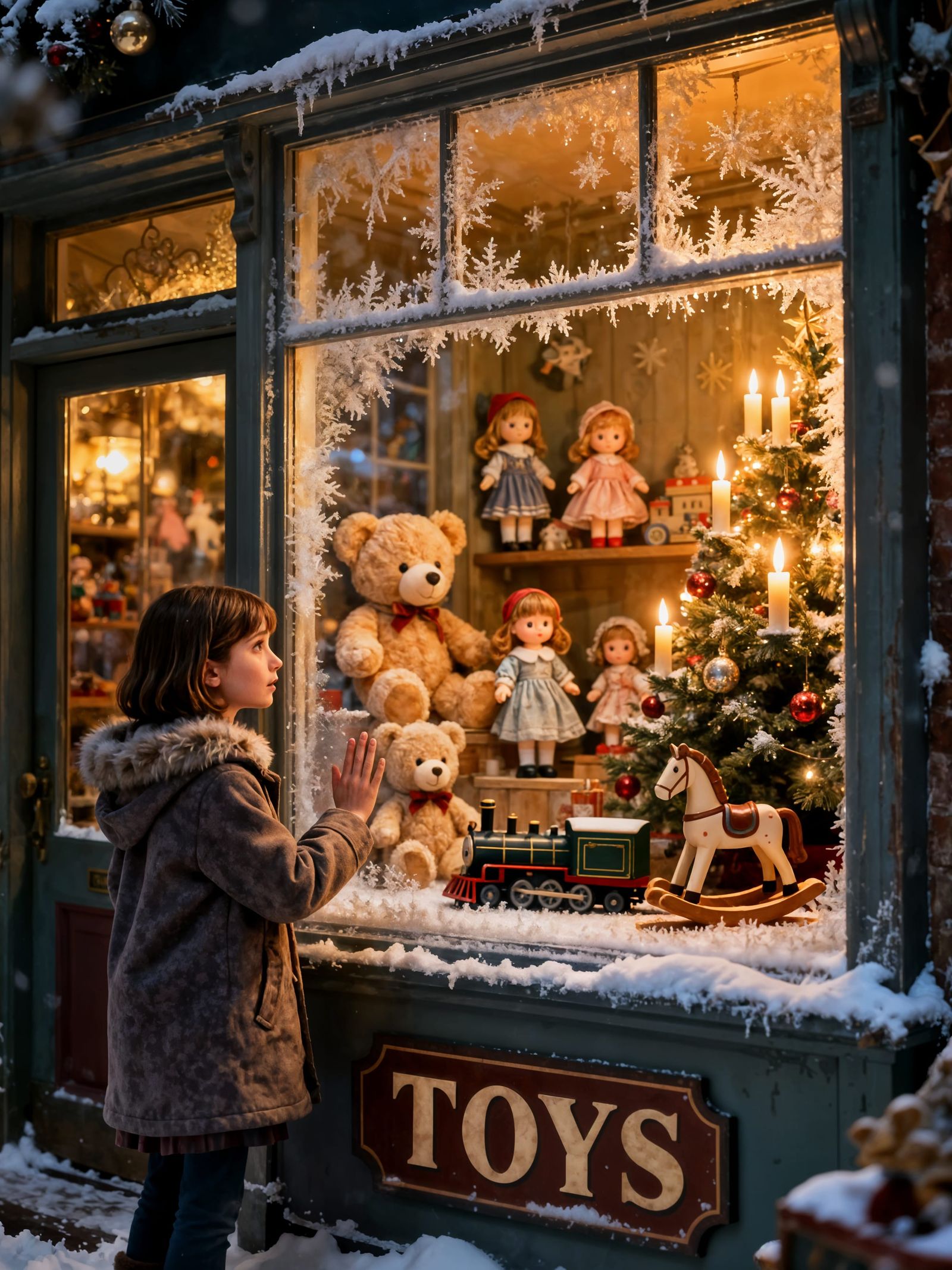 Magical Toy Shop Window in Winter Wonderland