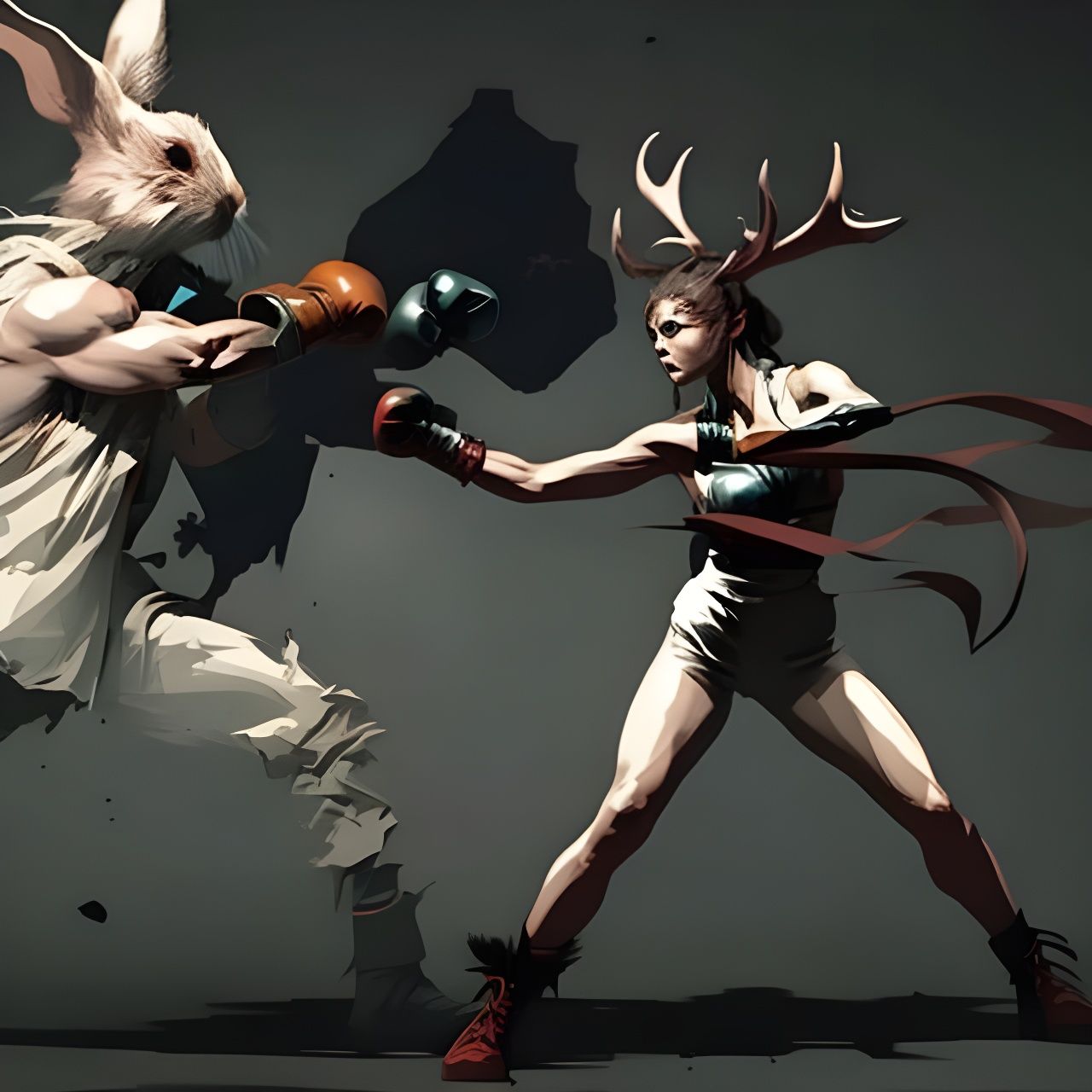 Bunny Fighter Throws Punches in Digital Art