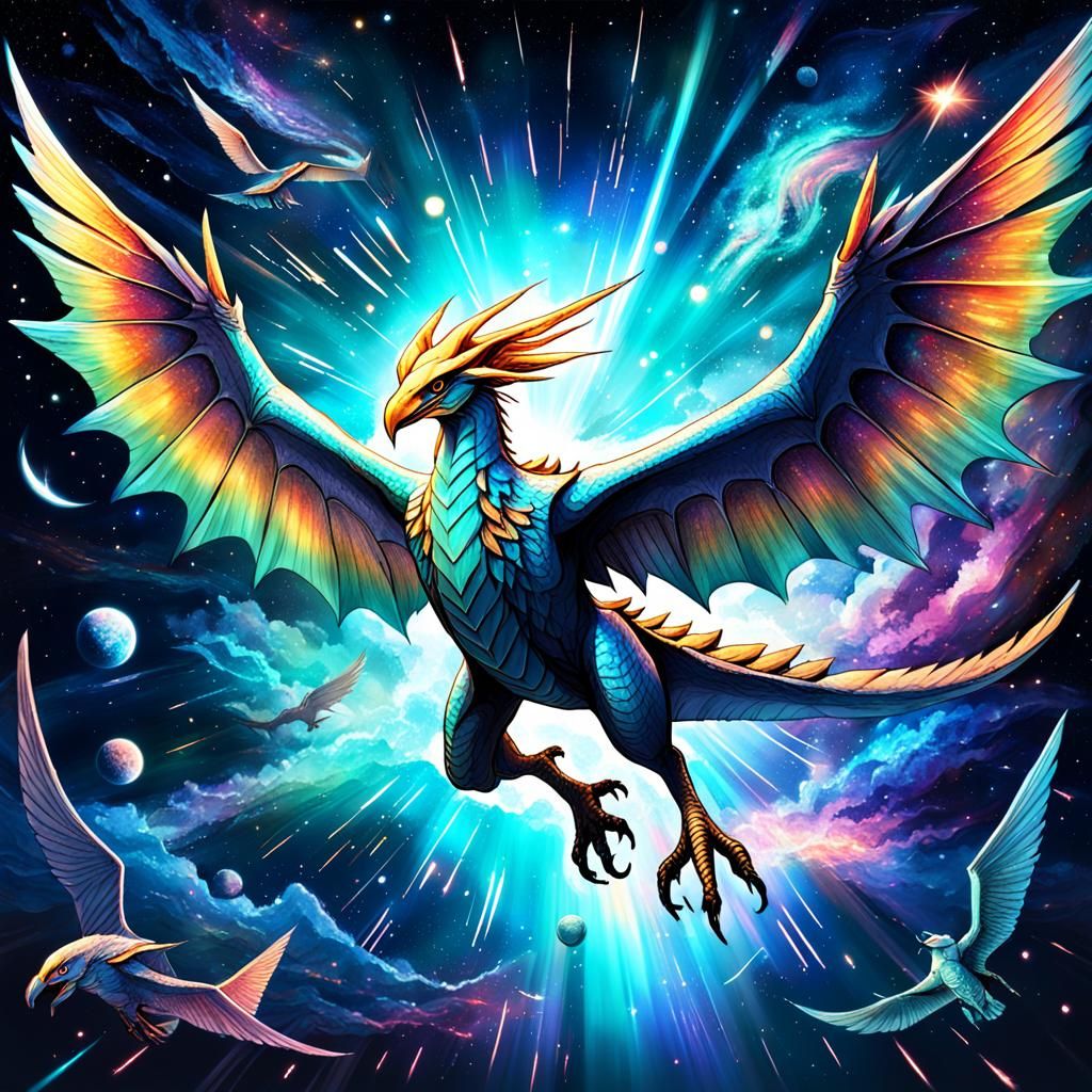 Leviathan Pterodactyl in Deep Space, Holographic Illustratio...