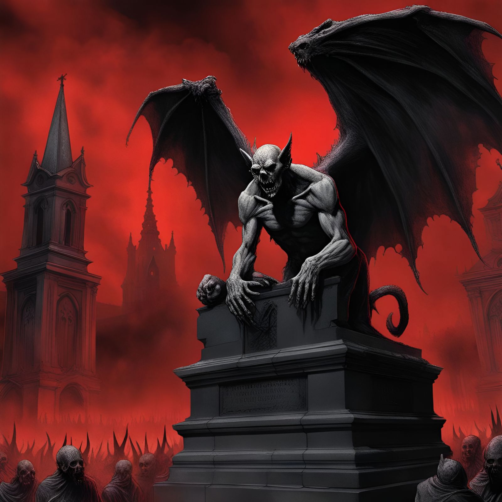 Sinister Gargoyle in Cemetery: Black Metal Cover Art