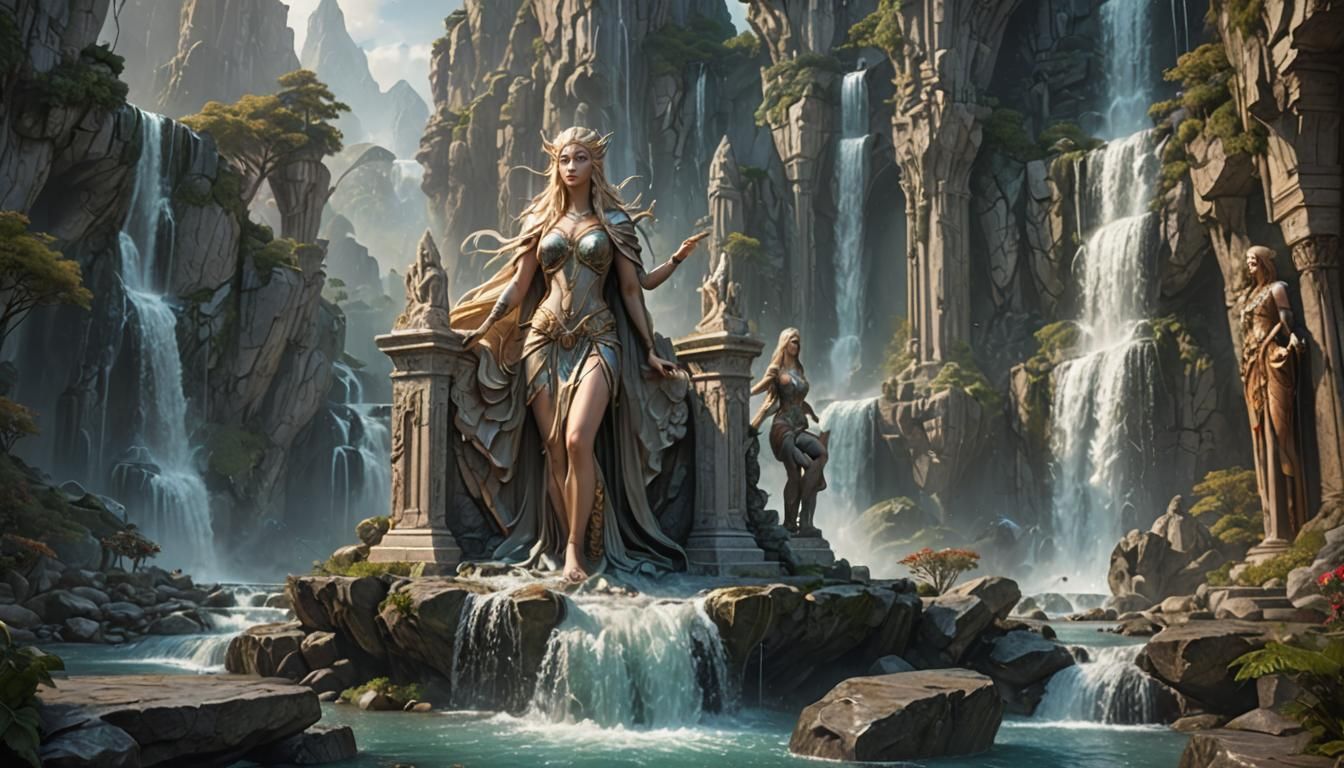 Epic Elven City with Marble Goddesses