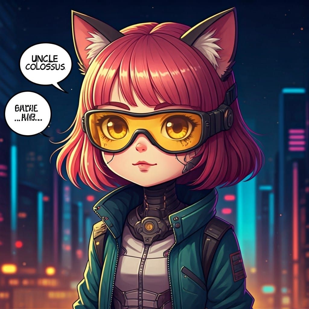 Cute Cyberpunk Catgirl in Chibi Anime Style