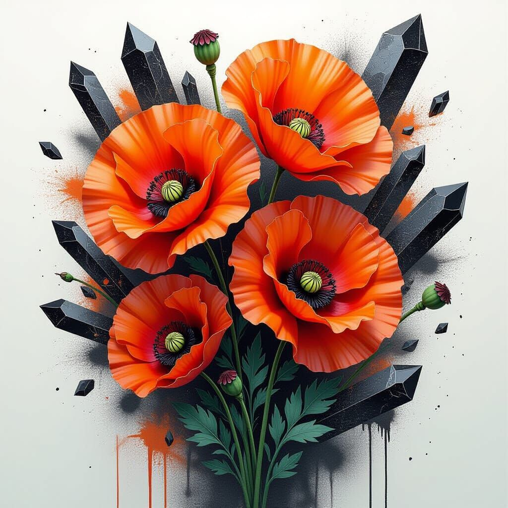 Poppies and Obsidian in Graffiti Street Art Style