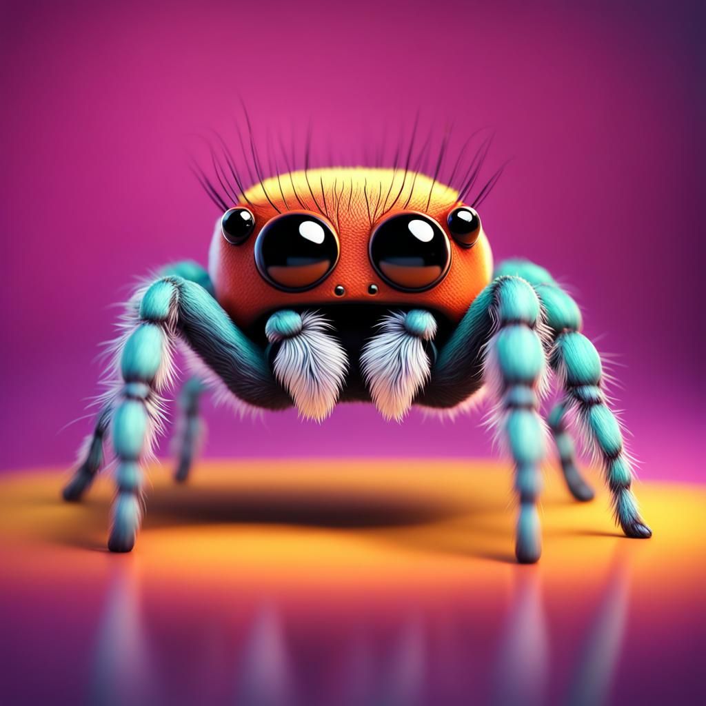 Cute Jumping Spider in 3D Digital Art