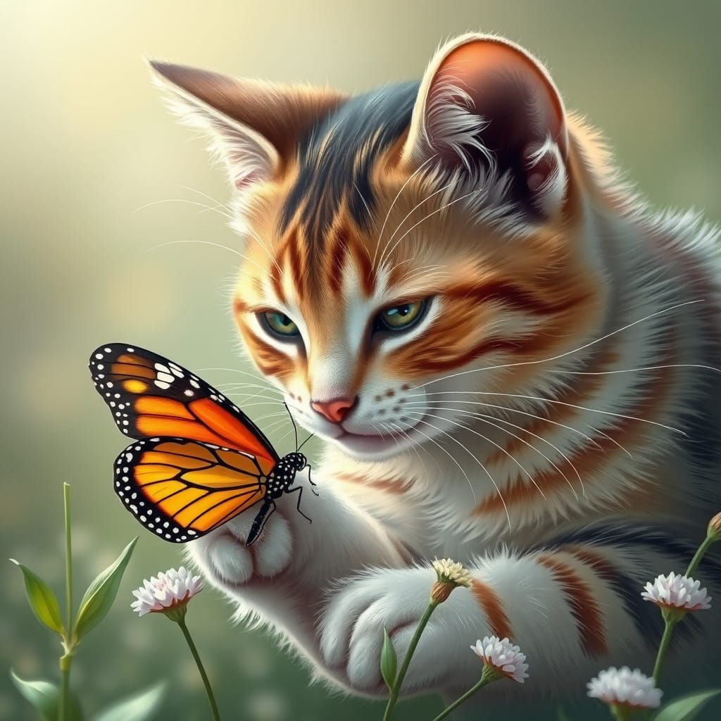 Cat and Butterfly in Detailed High Resolution