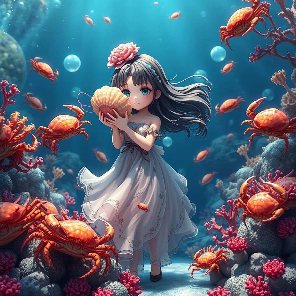 Underwater Girl with Shell in 3D Anime Style