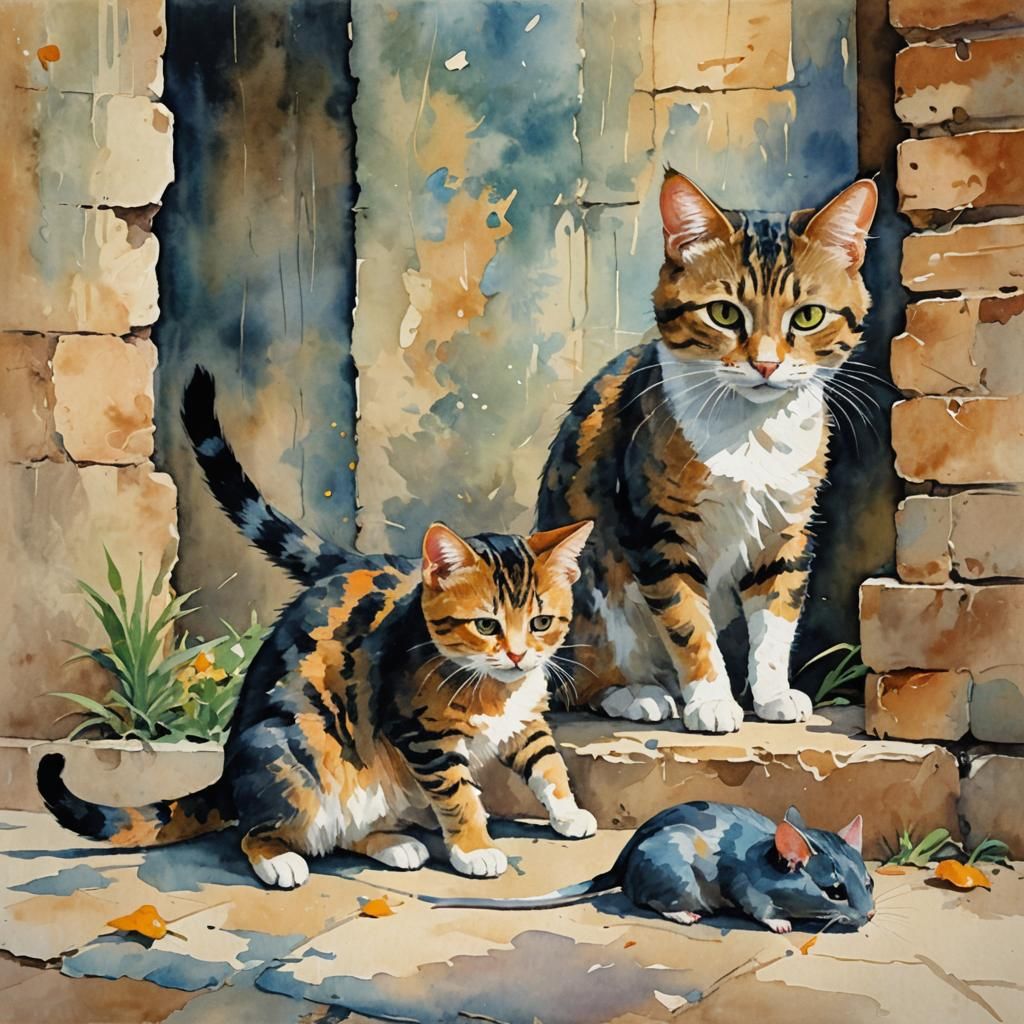 Cat and Mouse: Gouache-Style Emotional Narrative