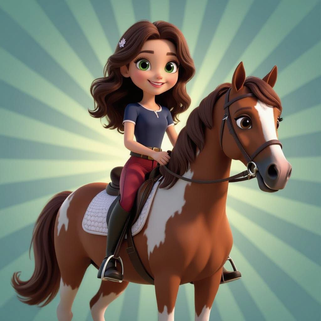 Girl Riding Horse in Animated 3D Style