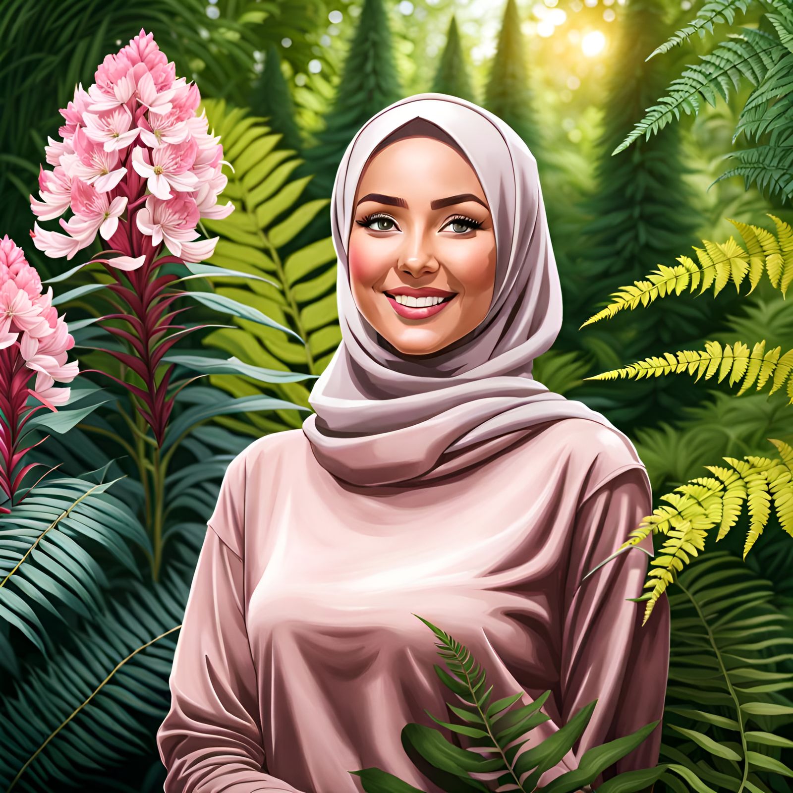 Beautiful Hijabi Woman in Botanic Garden