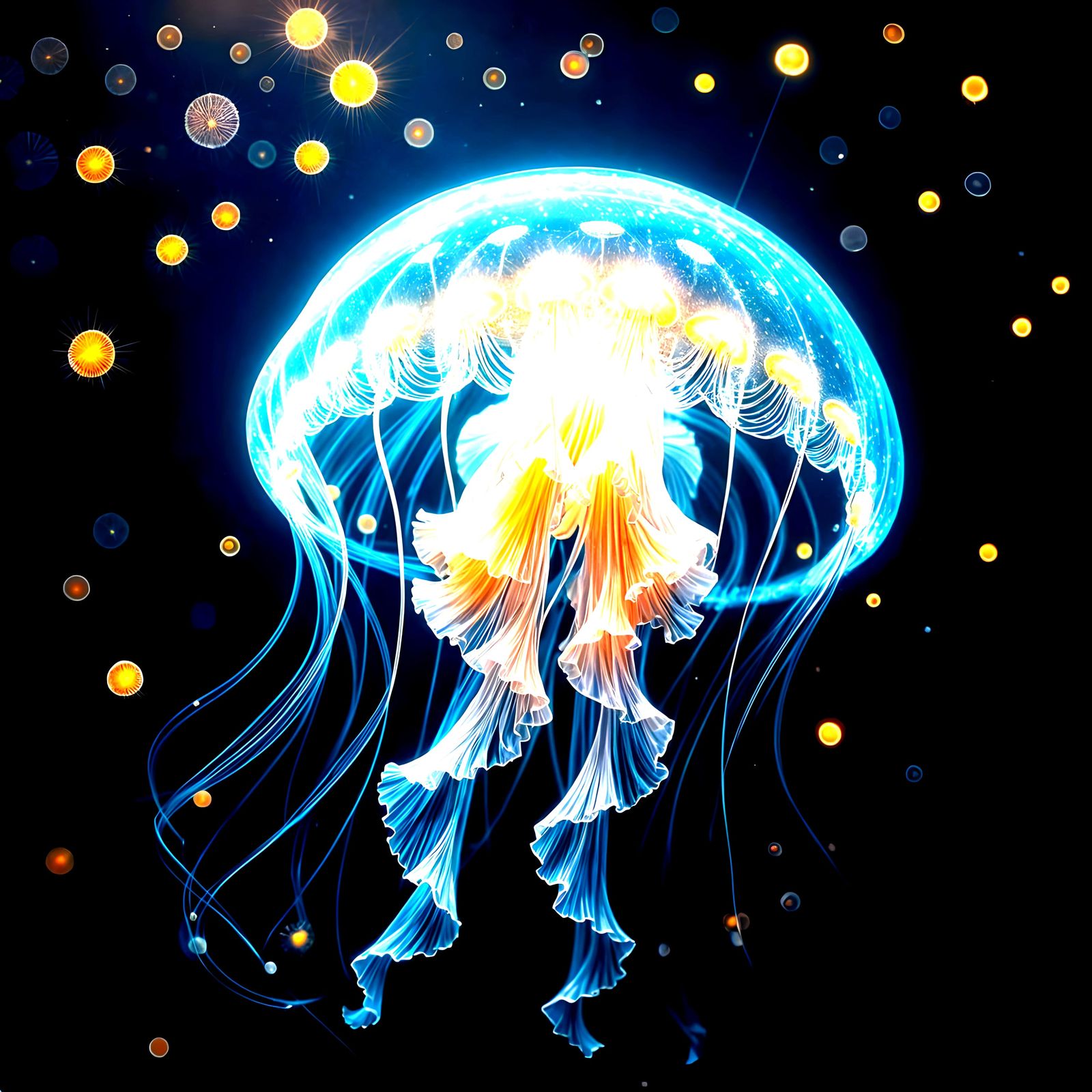 Bioluminescent Jellyfish in Deep Ocean, Hyperrealistic Style