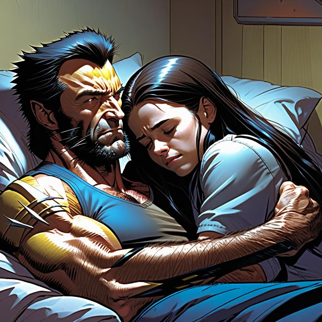 Wolverine Comforts X-23 After Nightmare, Photorealistic