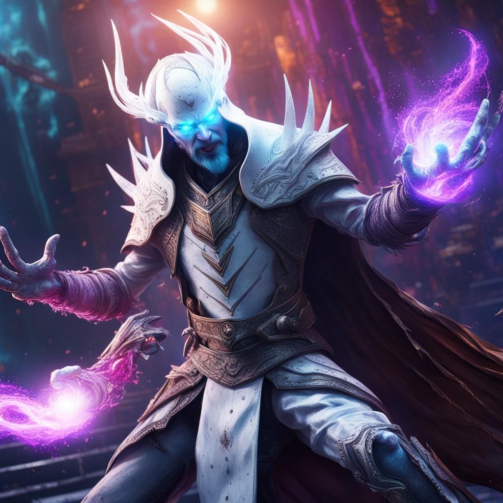 Wizard vs Balor in Cyberpunk Glowwave Style