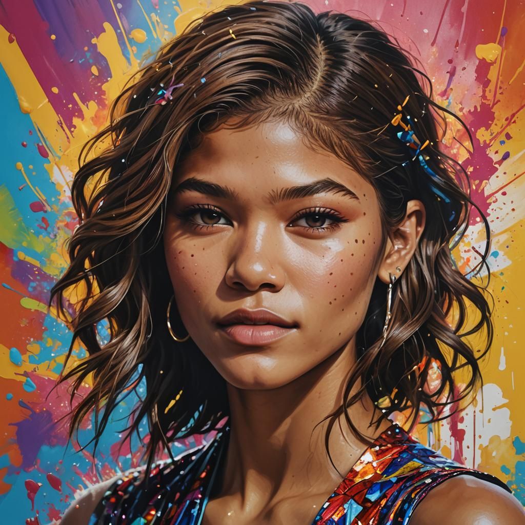 Hyperrealistic Zendaya Portrait in Splash Art Style