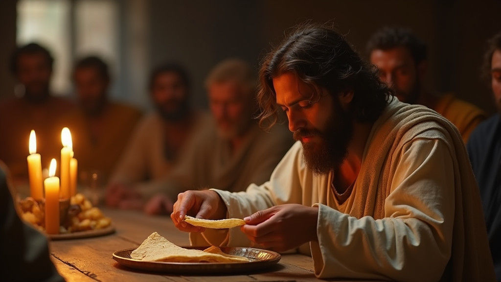 Jesus Breaking Bread in Rembrandt Style