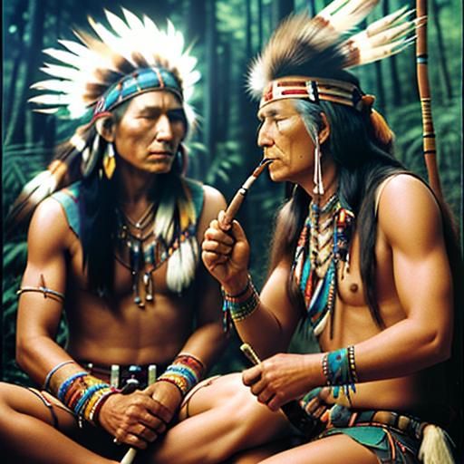 Native American Lighting a peace pipe making peace with the hippies