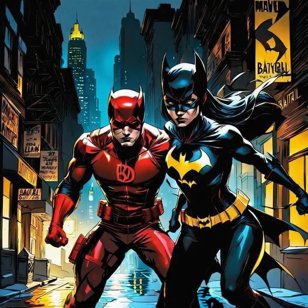 Daredevil and Batgirl Team Up in Comic Art Style