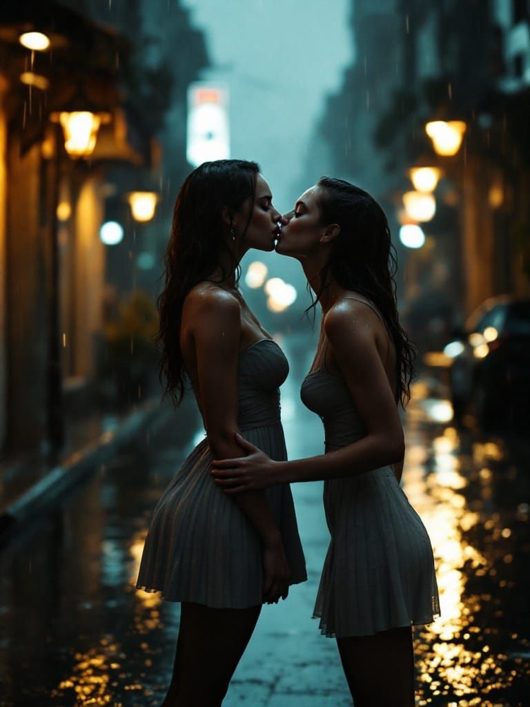 Rain Kiss: A Cinematic Portrait in 35mm Style