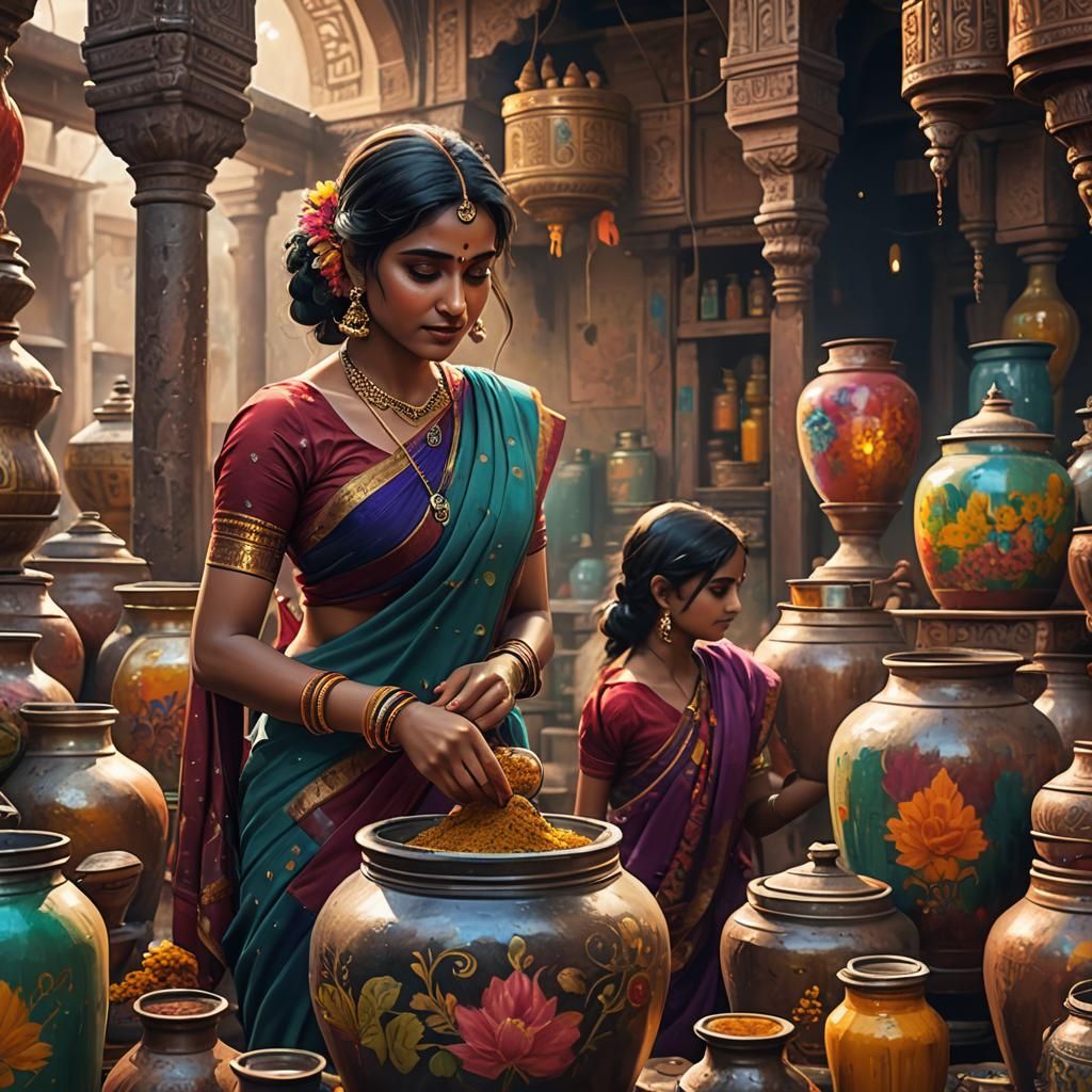 Indian Woman in Saree: Detailed Matte Painting