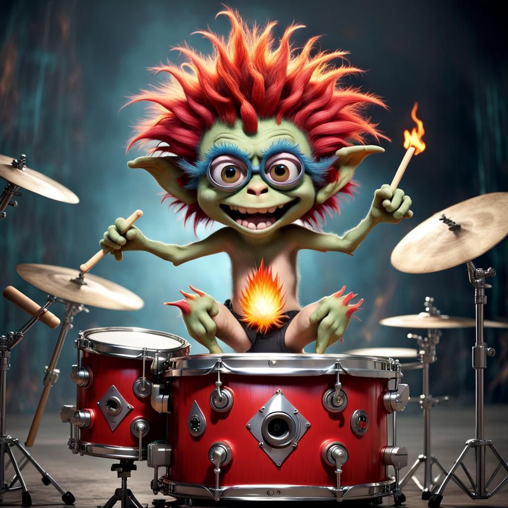 little  funny  gremlin playing drums