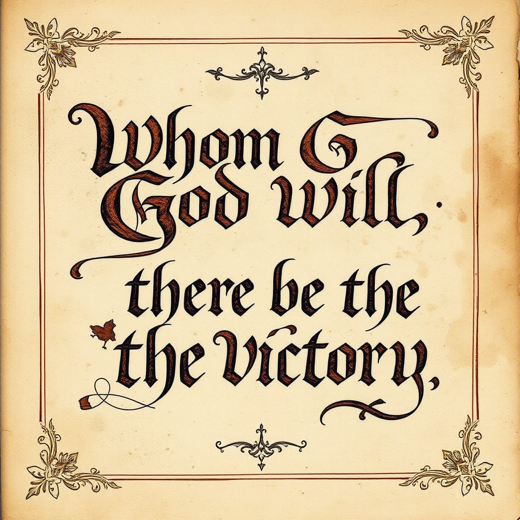 medieval manuscript "To whom God will, there be the victory" ink splatter art