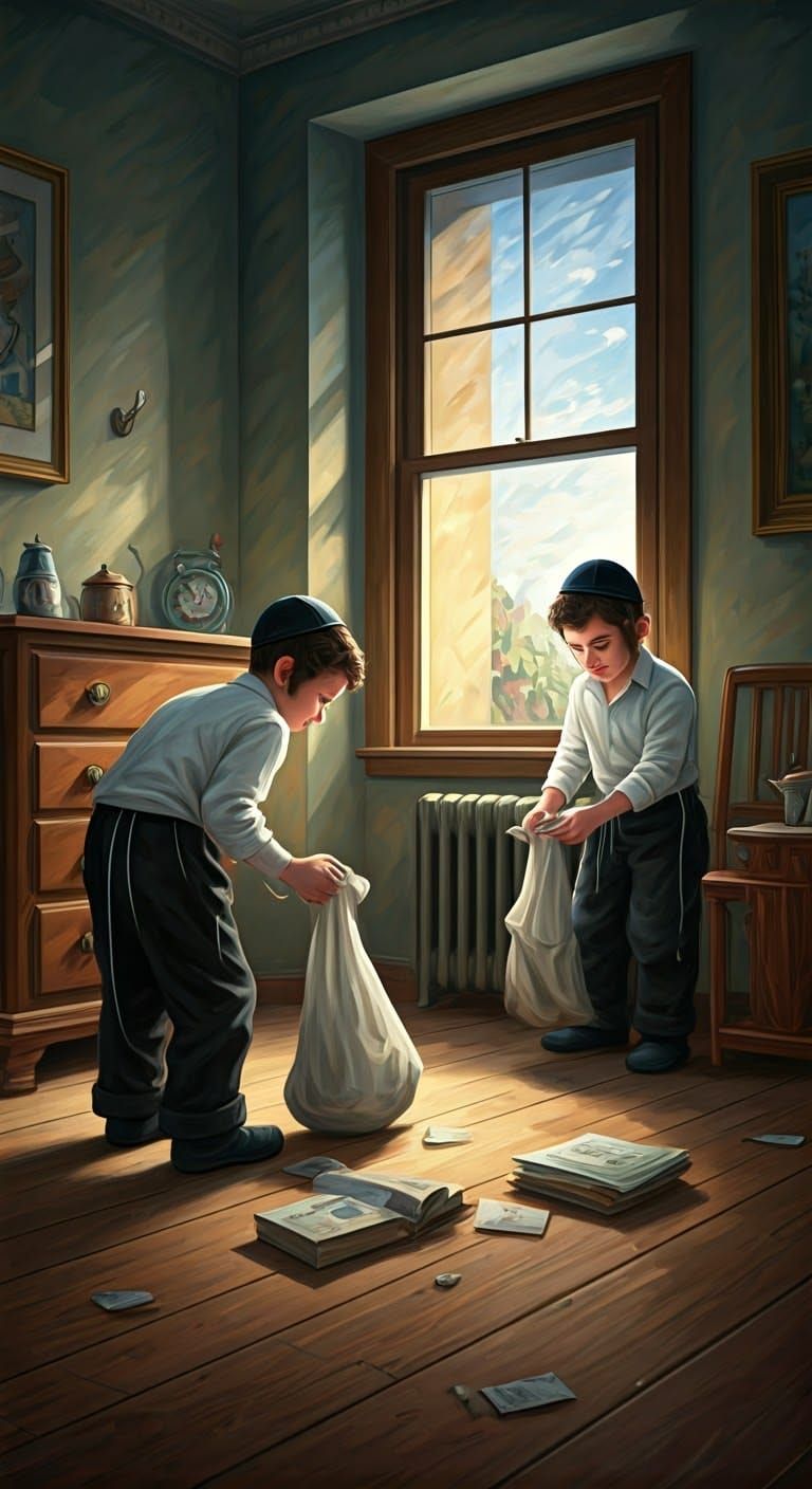 Children Tidy Home in Chagall-esque Style