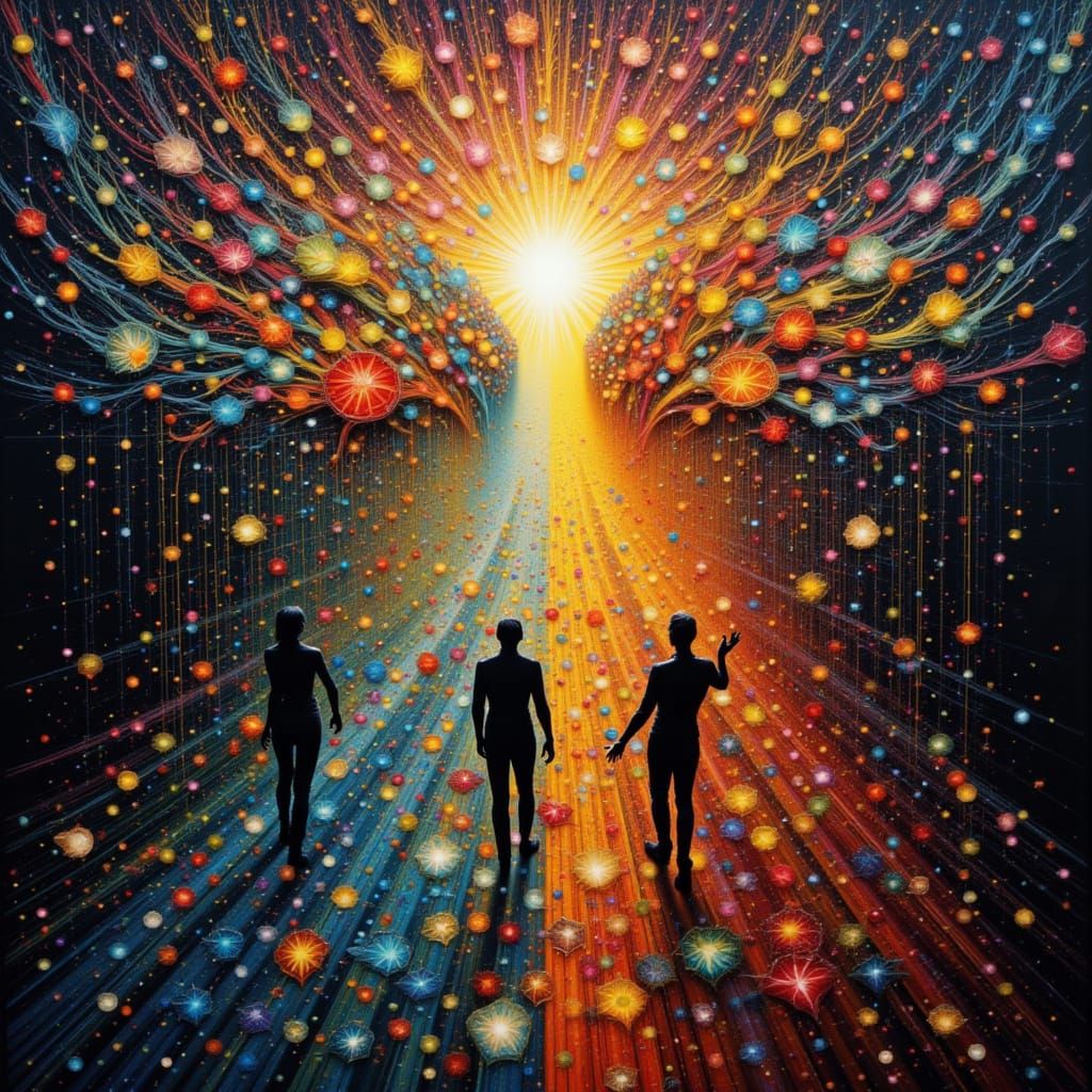 Abstract Impressionist Painting with Light Rays and Dew Drop...