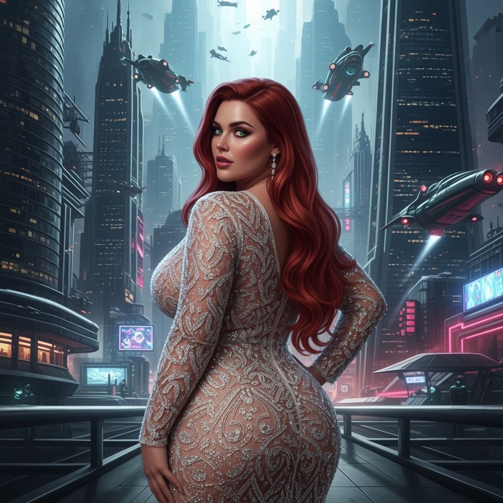 Glamorous Woman in Retro-Futuristic Setting