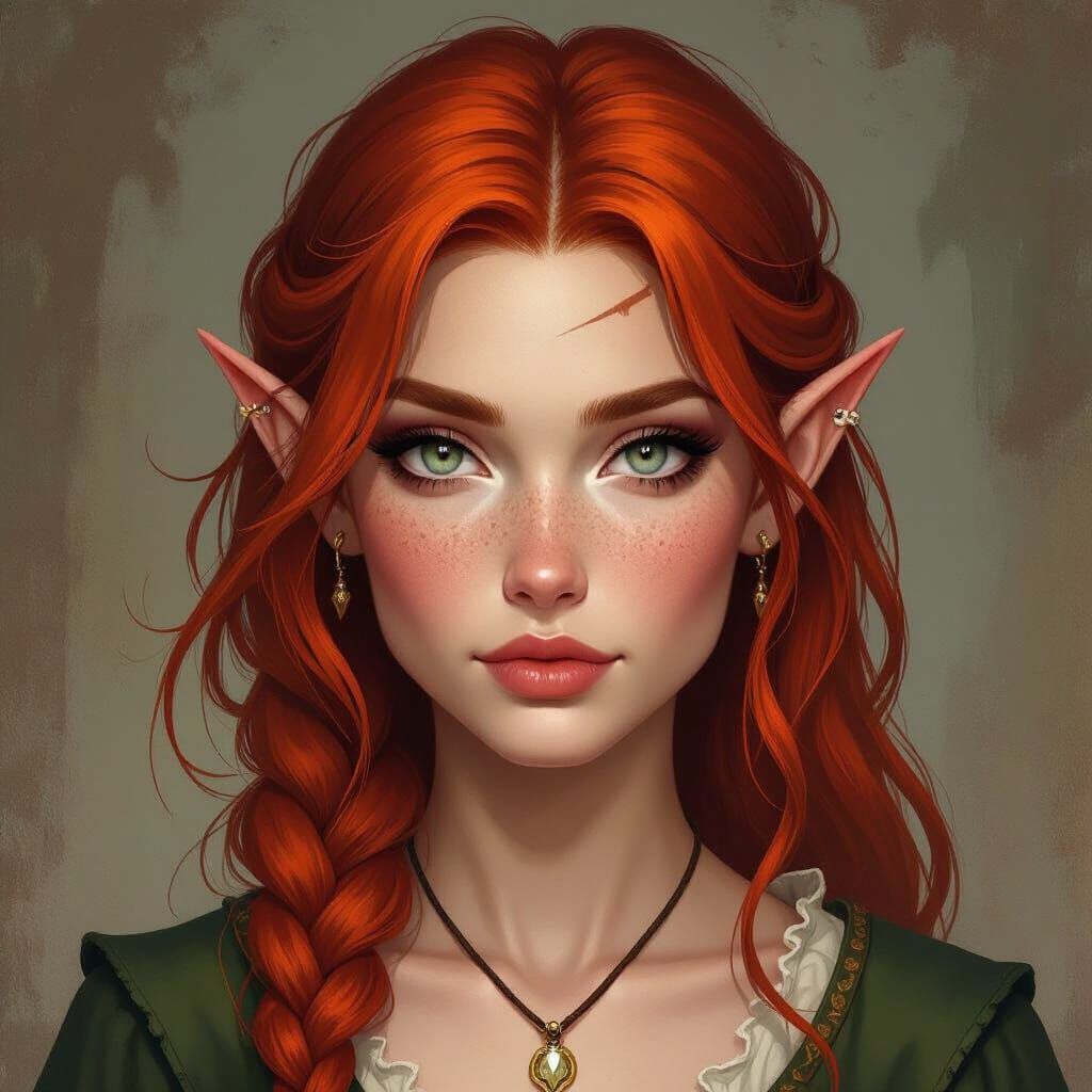 Half-Elf Folk Hero with Flowing Red Hair and Scar