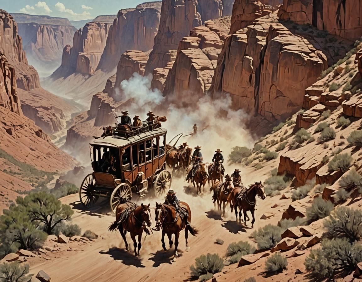 Outlaws Ambush Stagecoach in Arizona Canyon