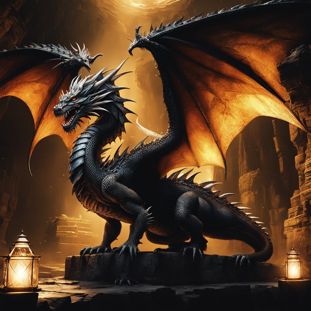 Majestic Dragon Guards Treasure in Cinematic Film Still