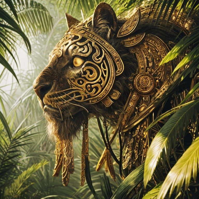 Jaguar-Headed Warrior in Ancient Mesoamerican Armor