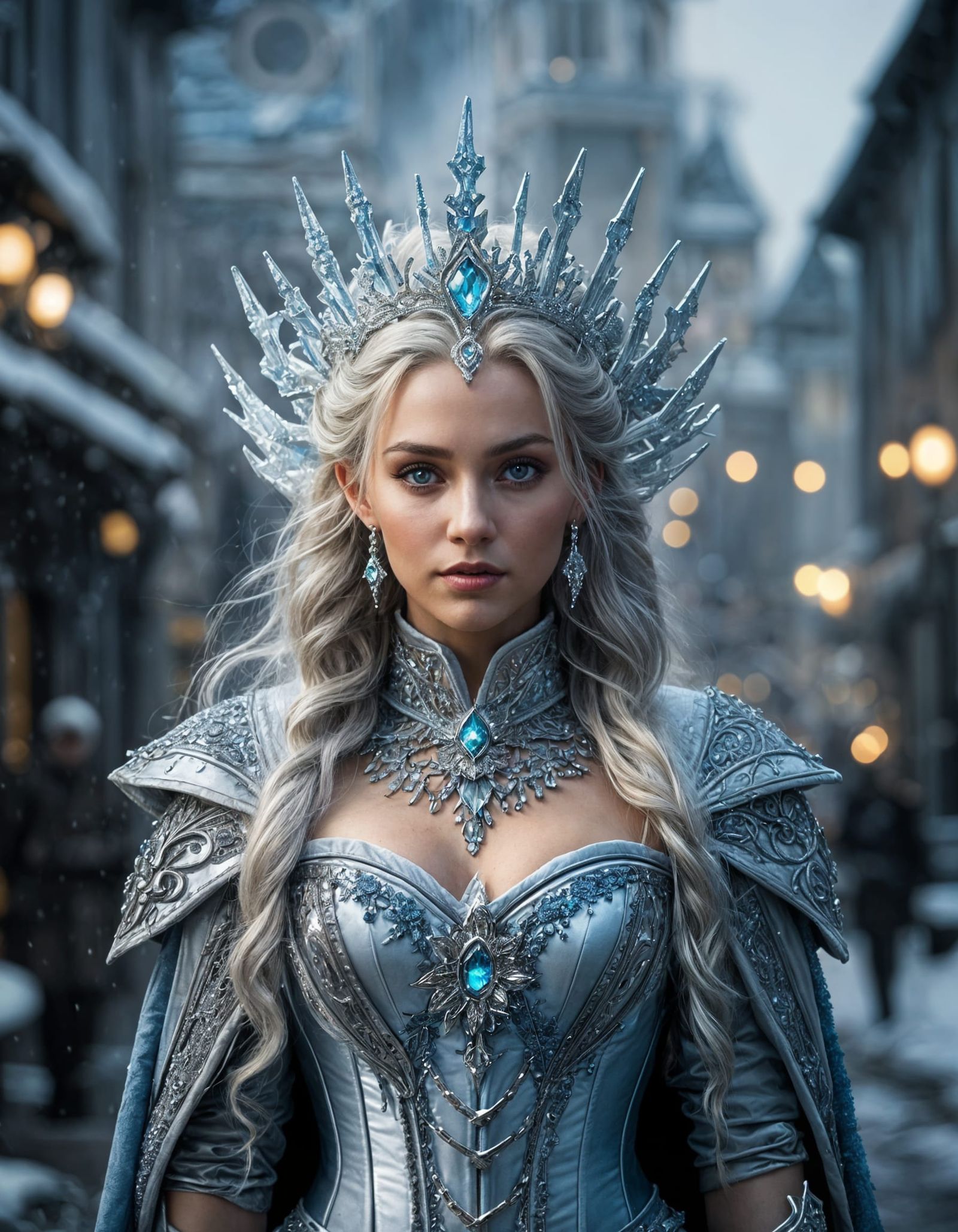 Icy Elf Woman in Steel Corset: Hyperrealistic Portrait