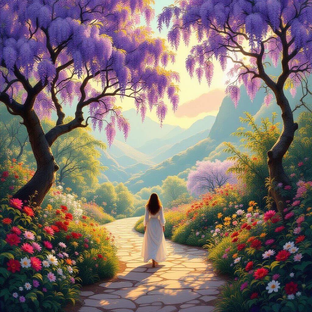 Awakening in a Heavenly Garden with Fantastical Creatures