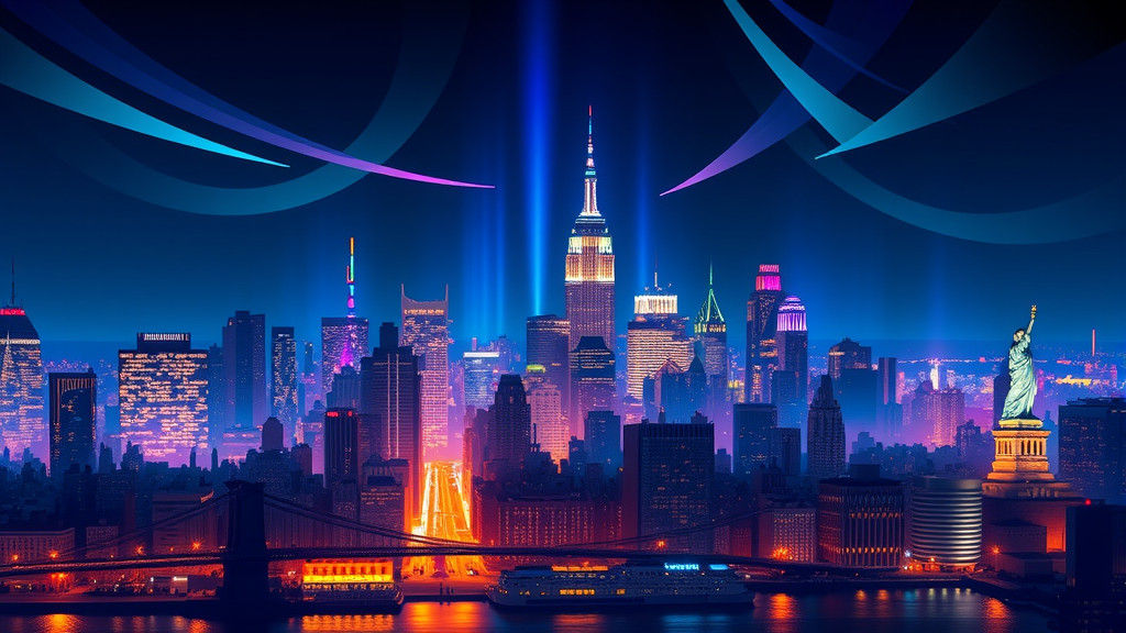 NYC Nocturnal Skyline in Abstract Expressionist Style