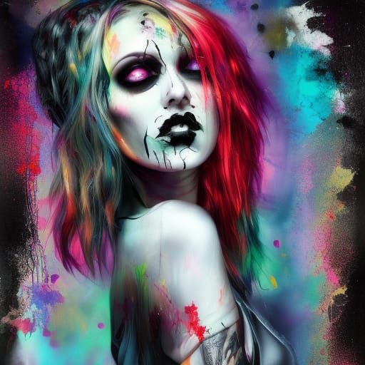 Dead Gothic Bride in Graffiti Art Style