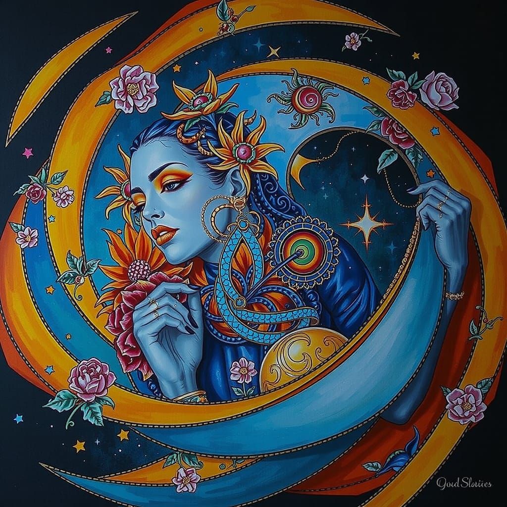 Psychedelic Floral Garden with Cosmic Mystery