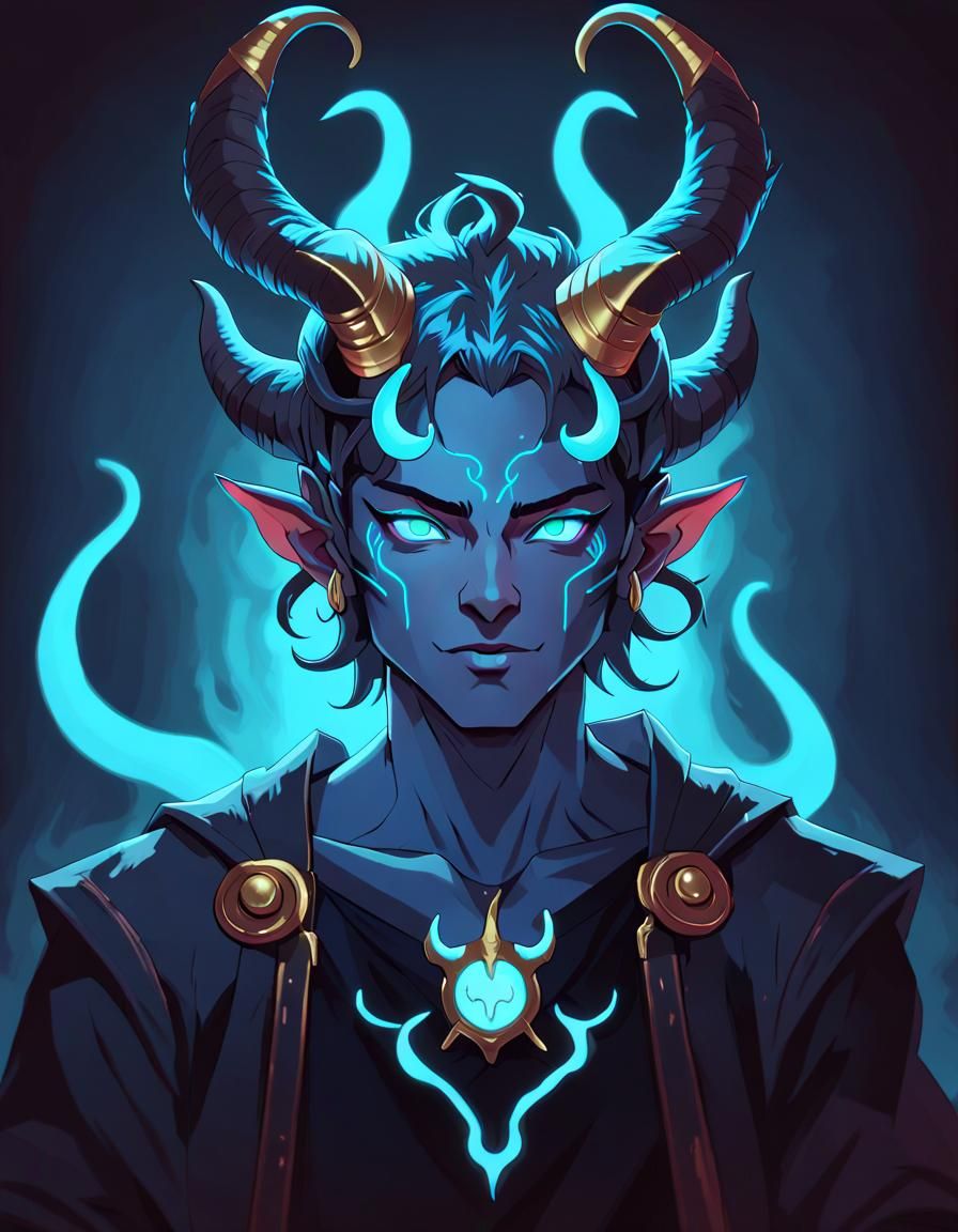 Neon Demon Man Portrait in Anime Art Style